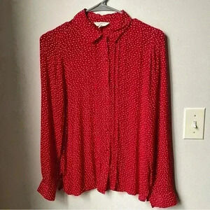 Lucky Brand Red & White Polka Dot Button-Down Shirt, Women’s XS – Office